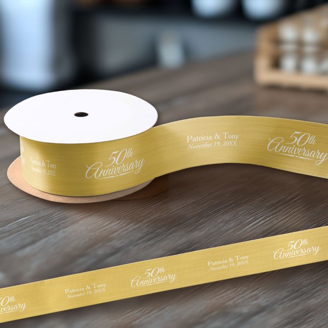 personalisiert Golden zum 50. Jahrestag der Hochze Satinband (Custom Wedding Anniversary Ribbon)