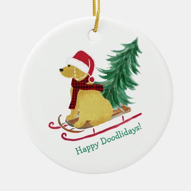 Personalisiert Goldendoodle Weihnachtsschnecke Keramik Ornament (Vorne)