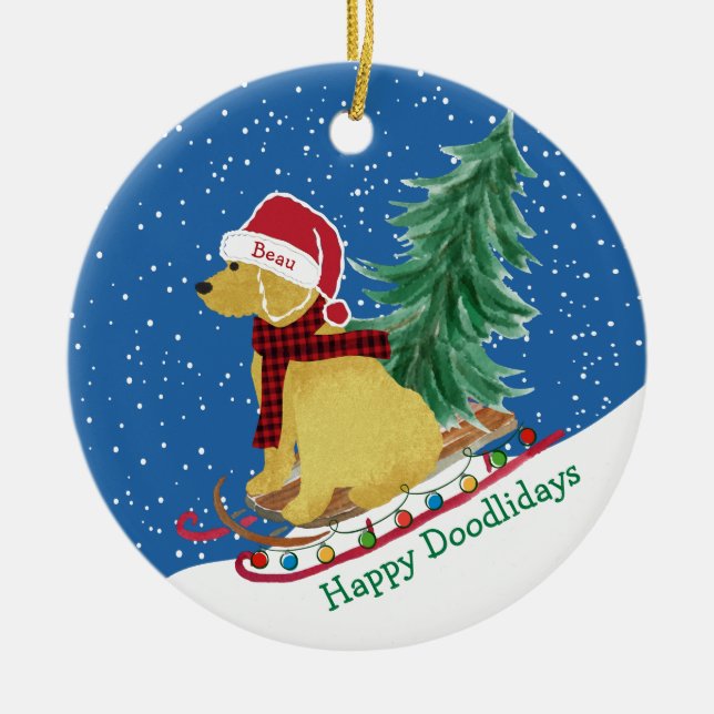 Personalisiert Goldendoodle Weihnachtsschnee Schli Keramik Ornament (Vorne)