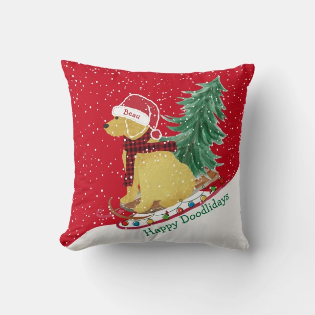 Personalisiert Goldendoodle Weihnachtsschnee Schli Kissen (Vorderseite)
