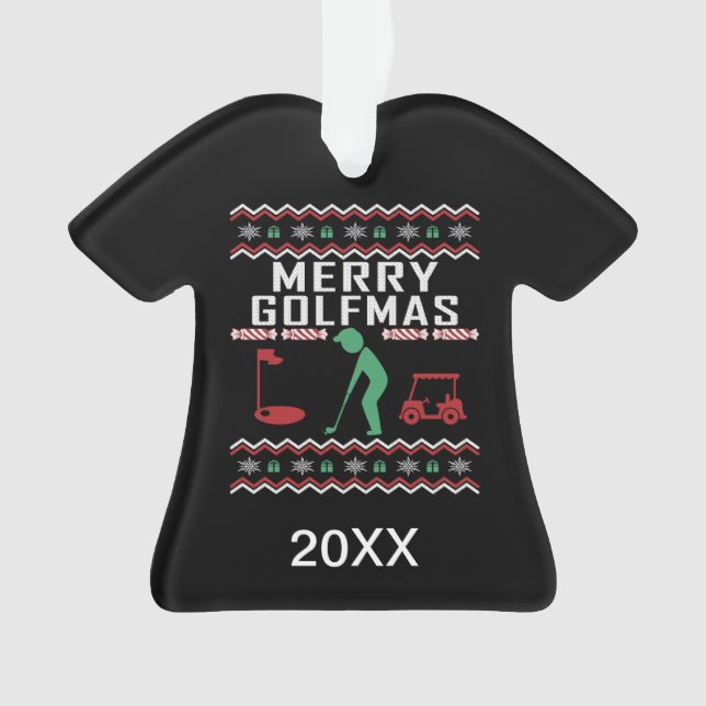 Personalisiert Golf Golfmas Ugly Christmas Sweater Ornament (Vorderseite)