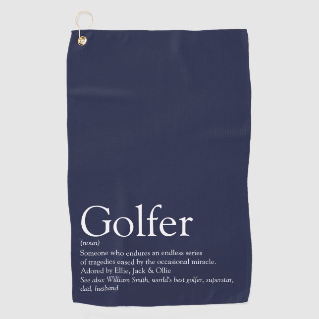 Personalisiert Golfer Definition Navy Blau Golfhandtuch (Vorderseite)