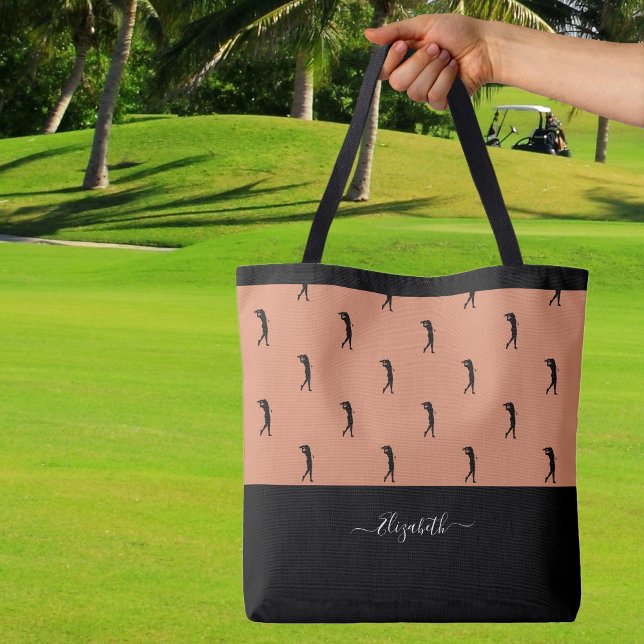 Personalisiert Golfer Moderne Silhouette Braun Sch (Personalized Golfer Modern Silhouette Brown Black Tote Bag Custom Name For Her)