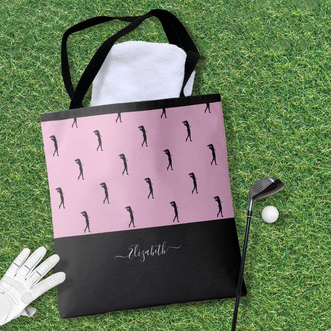 Personalisiert Golfer Moderne Silhouette Rosa Schw (Personalized Golfer Modern Silhouette Pink Black Tote Bag)