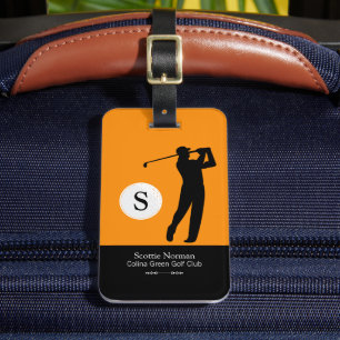 Personalisiert Golfer Monogramm Orange/Schwarz Gepäckanhänger