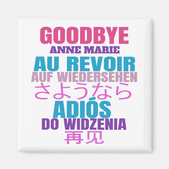 Personalisiert Goodbye Verlasse Au Revoir Typograf Magnet (Vorne)