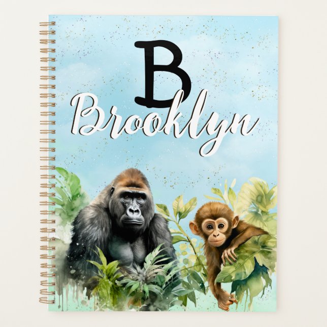 Personalisiert Gorilla Chimpanze Jungle Monogram Planer (Vorderseite)