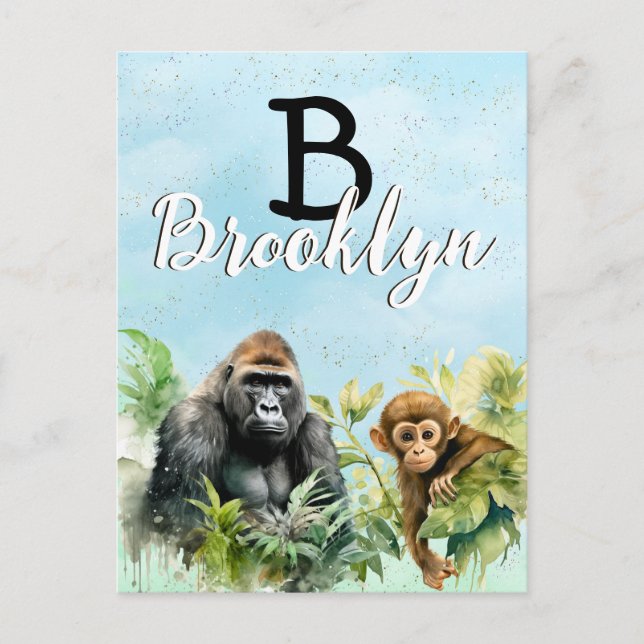 Personalisiert Gorilla Chimpanze Jungle Monogram Postkarte (Vorderseite)