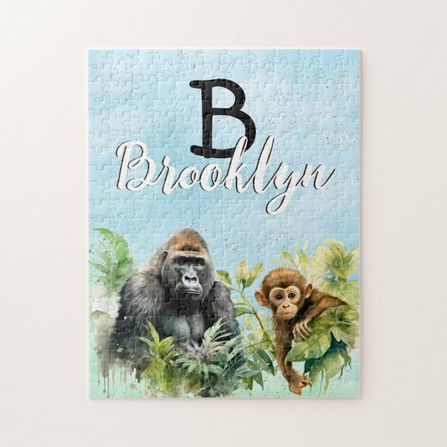 Personalisiert Gorilla Chimpanze Jungle Monogram Puzzle (Vertikal)