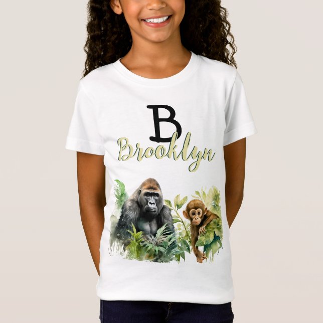 Personalisiert Gorilla Chimpanze Jungle Monogram T-Shirt (Vorderseite)