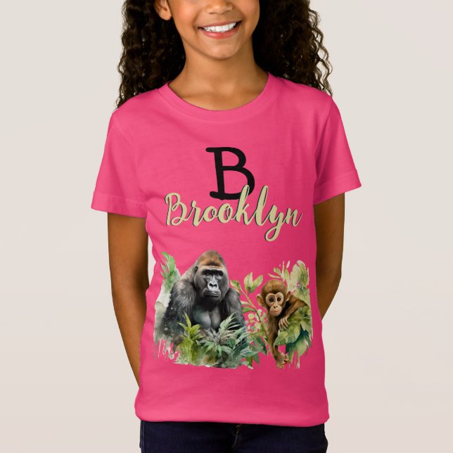 Personalisiert Gorilla Chimpanze Jungle Monogram T-Shirt (Vorderseite)