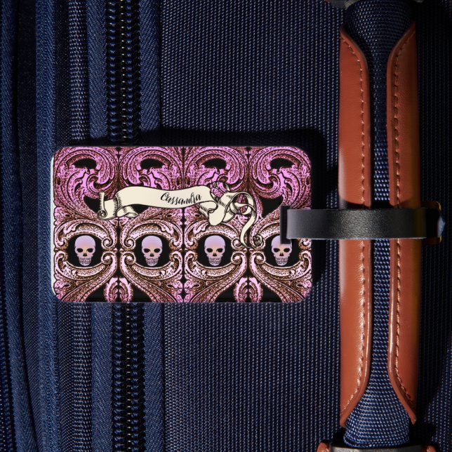 Personalisiert Goth Pink Ornament & Sk Gepäckanhänger (Rückseite Insitu 2)