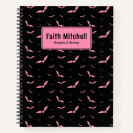 Personalisiert Gothic Pink Black Bat Muster Spiral Notizbuch