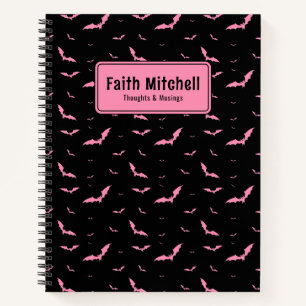 Personalisiert Gothic Pink Black Bat Muster Spiral Notizbuch