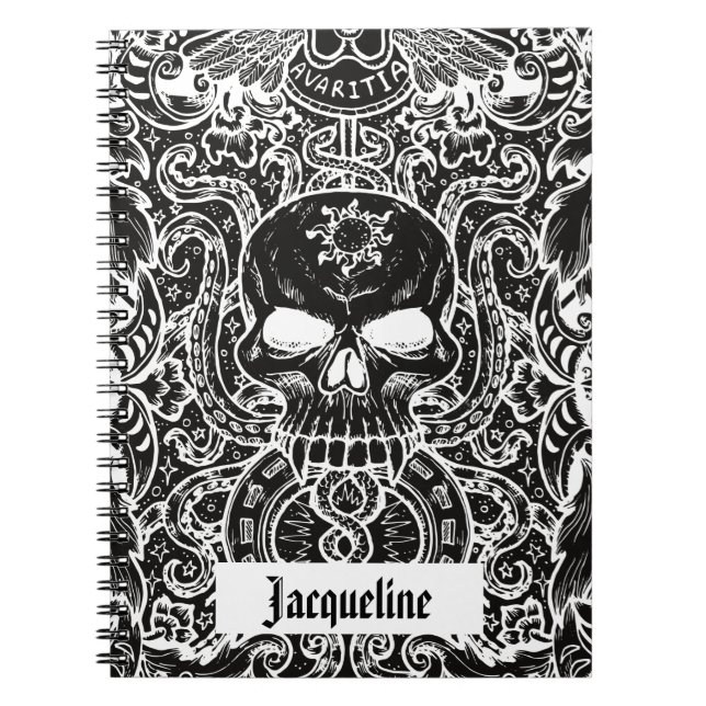 Personalisiert Gothic Skull Dark Art Notebook Notizblock (Vorderseite)