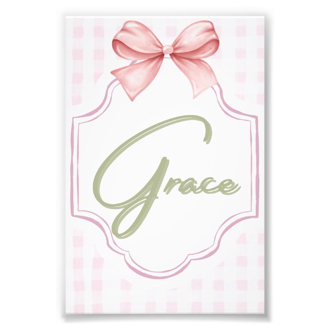 Personalisiert Grace Baby Girl Kinderzimmer Bow&Gi Fotodruck (Vorne)
