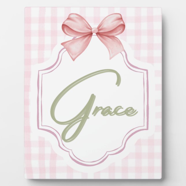 Personalisiert Grace Baby Girl Kinderzimmer Bow&Gi Fotoplatte (Vorderseite)
