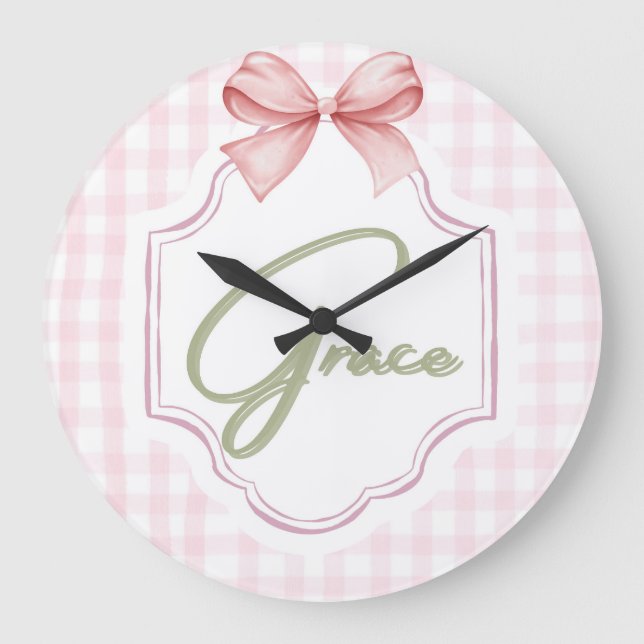 Personalisiert Grace Baby Girl Kinderzimmer Bow&Gi Große Wanduhr (Vorderseite)