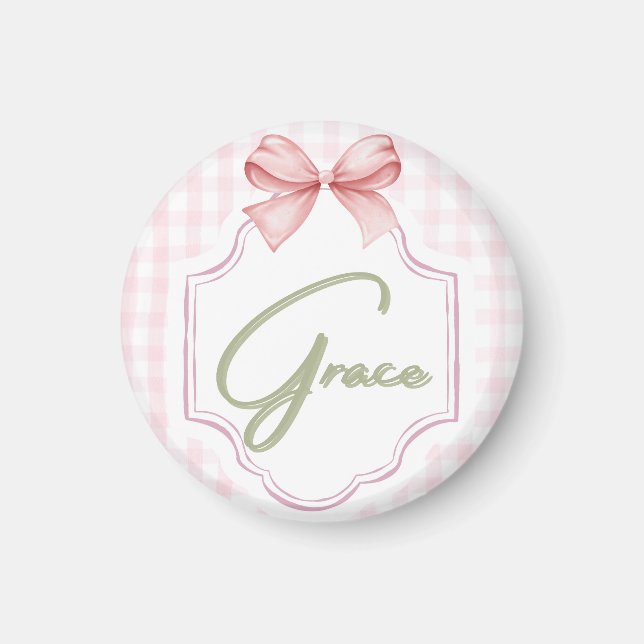 Personalisiert Grace Baby Girl Kinderzimmer Bow&Gi Magnet (Vorne)