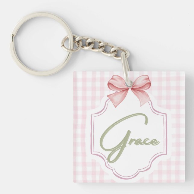 Personalisiert Grace Baby Girl Kinderzimmer Bow&Gi Schlüsselanhänger (Vorderseite)