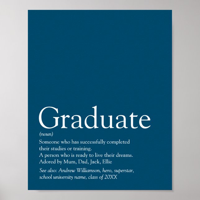 Personalisiert Graduate Definition Moderner Blauer Poster (Vorne)