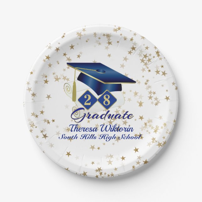 Personalisiert Graduation Party Blue & Gold 20XX Pappteller (Vorderseite)