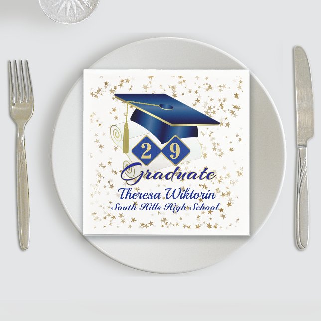 Personalisiert Graduation Party Blue & Gold 20XX Serviette (Personalized Graduation Party Blue & Gold Napkins)