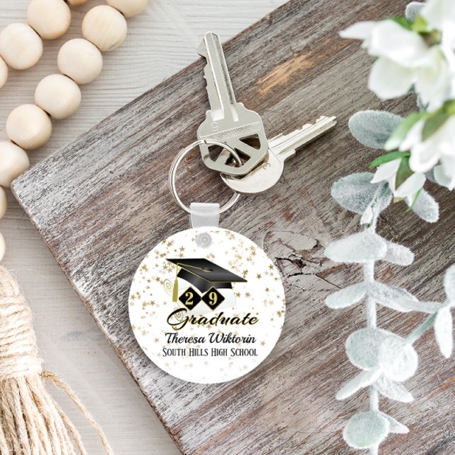 Personalisiert Graduiertenparty Black Gold Schlüsselanhänger (Personalized Graduation Party Black Gold Keychain)