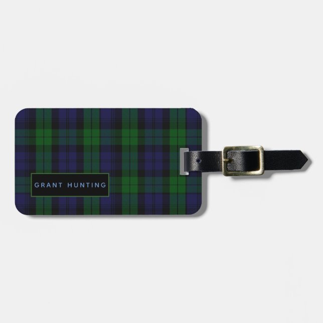 Personalisiert Grant Jagd Tartan Mens Gepäck Tag Gepäckanhänger (Vorderseite horizontal)