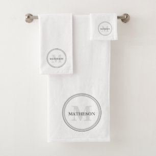 Personalisiert-grau-mit Monogramm Badhandtuch Set