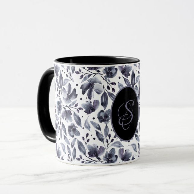 Personalisiert Grau & Violet Moderne Wasserfarben Tasse (Vorderseite Links)