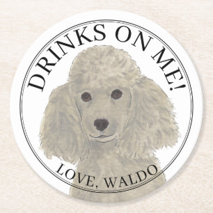 Personalisiert-Graue-Silber-Poodle-Hochzeit Runder Pappuntersetzer
