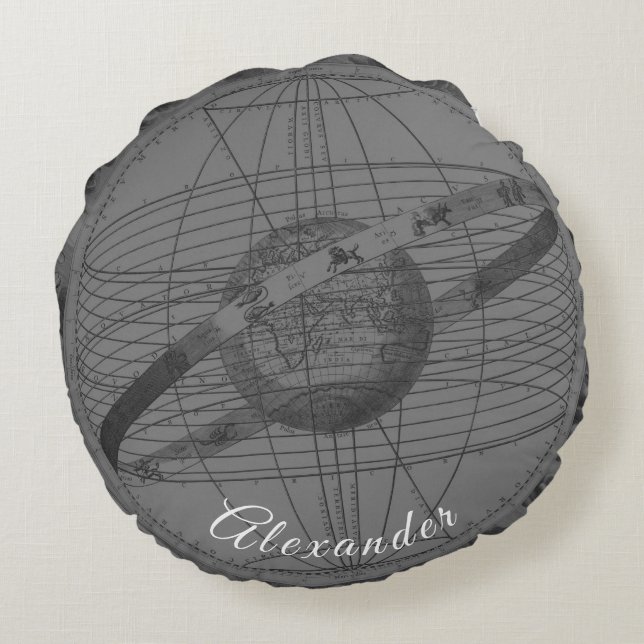 Personalisiert Gray Celestial Map Nautical Rundes Kissen (Rückseite)