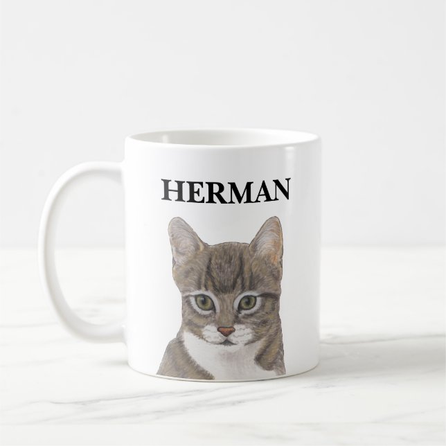 Personalisiert Gray Tabby Cat Kaffeetasse (Links)