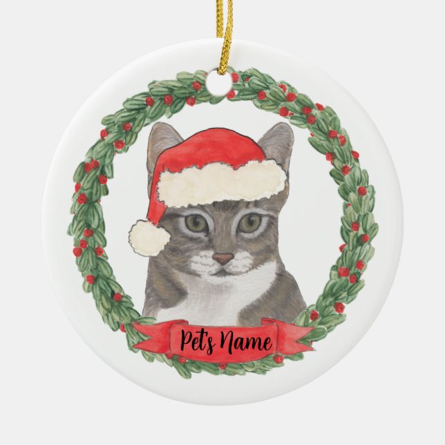 Personalisiert Gray Tabby Cat Keramik Ornament (Vorne)