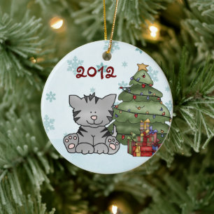 Personalisiert Gray Tiger Cat Baby's 1. Keramikornament