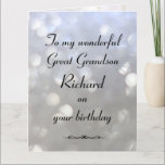 Personalisiert Great Grandson Birthday Karte<br><div class="desc">Moderne und stilvolle personalisierte Grandson Birthday Grußkarte.</div>