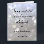 Personalisiert Great Grandson Birthday Karte<br><div class="desc">Moderne und stilvolle personalisierte Grandson Birthday Grußkarte.</div>