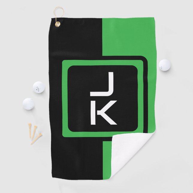 Personalisiert-Green-Black-Monogram-Golfhandtuch Golfhandtuch (Insitu)