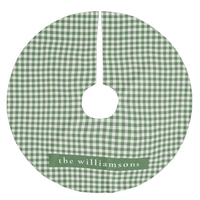 Personalisiert Green Gingham Kariert Name Weihnach Polyester Weihnachtsbaumdecke (Vorderseite)