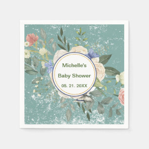 Personalisiert Green Grey White Florals Serviette
