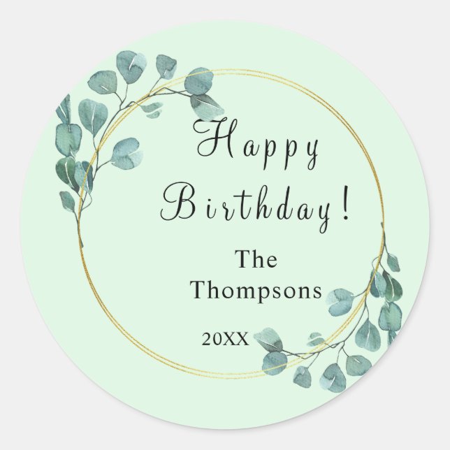 Personalisiert Green Ivy Florals Runder Aufkleber (Vorderseite)