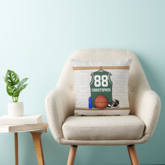 Personalisiert Green und White Basketball Jersey Kissen