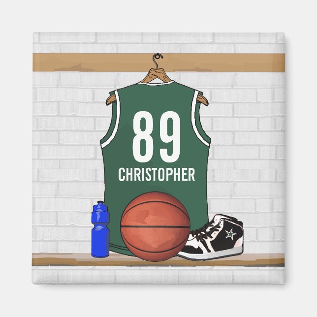 Personalisiert Green und White Basketball Jersey Magnet (Vorne)