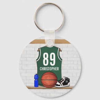 Personalisiert Green und White Basketball Jersey Schlüsselanhänger