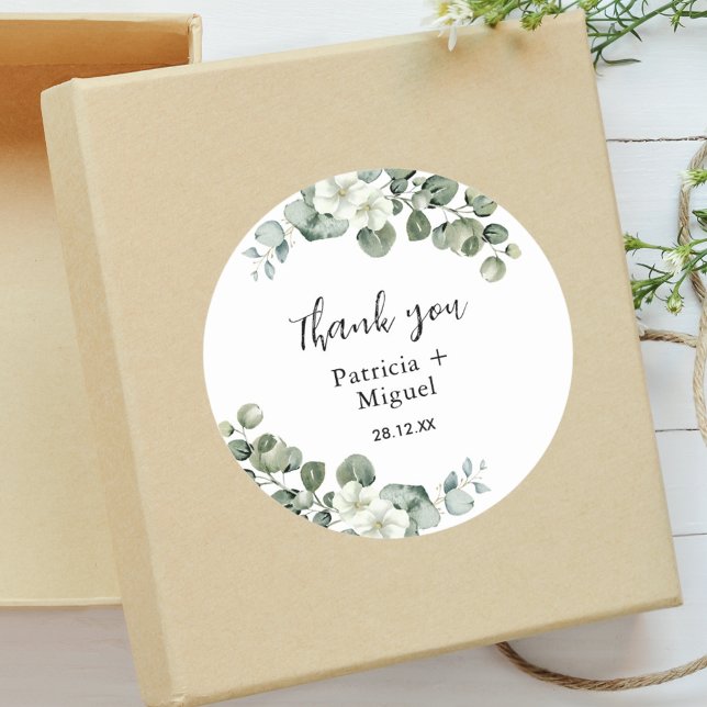 Personalisiert Greenery Eucalyptus Wedding Vielen  Runder Aufkleber (Von Creator hochgeladen)