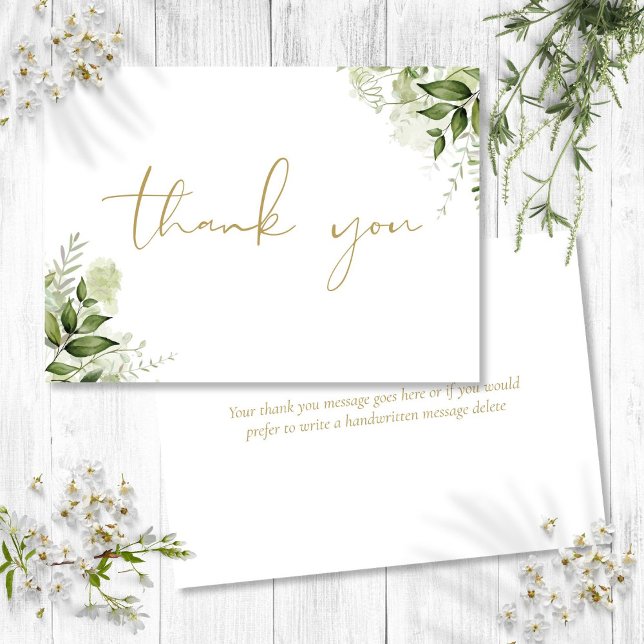 Personalisiert Greenery Floral Elegantes Gold Scri Dankeskarte (Personalized Greenery Floral Elegant Gold Script Thank You Card)