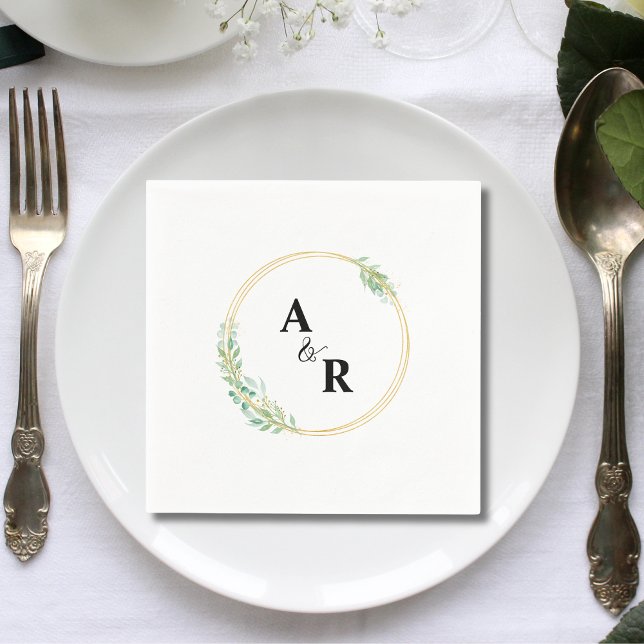 Personalisiert Greenery Monogram Wedding Cocktail Serviette (Von Creator hochgeladen)