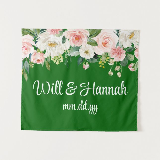 Personalisiert Greenery Wedding Reception Fotoshop Wandteppich (Vorderseite (Horizontal))