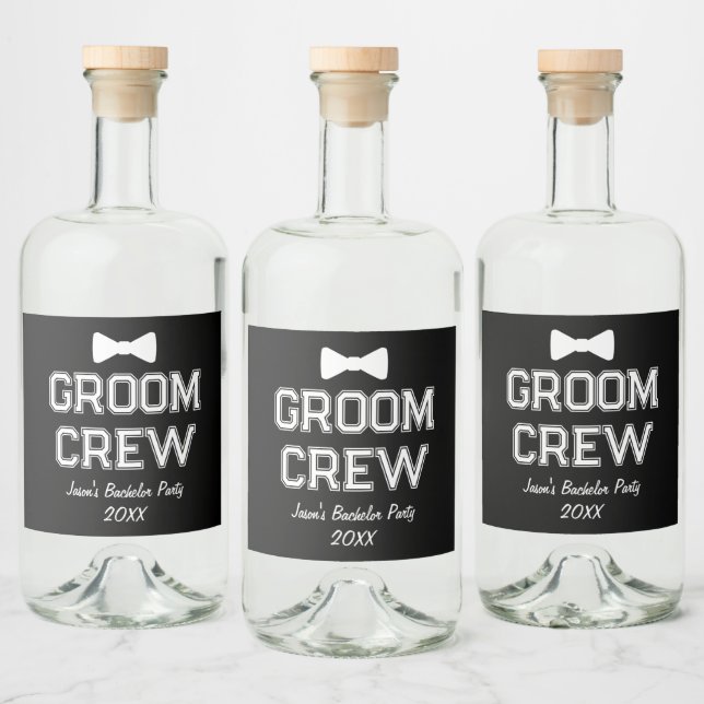 Personalisiert Groom Crew Bachelor Party Black Sta Alkoholflaschenetikett (Flaschen)
